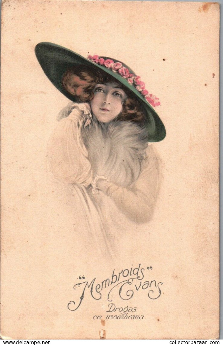 Woman Health Beauty advertising x4 artist signed postcards Schilbach Boileau Hat