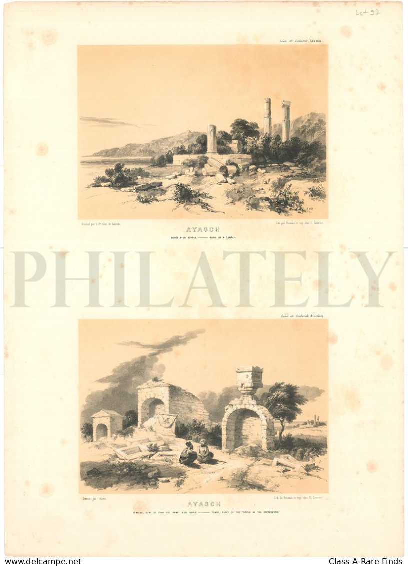 1838, LABORDE: "VOYAGE DE L'ASIE MINEURE" LITOGRAPH PLATE #74. ARCHAEOLOGY / TURKEY / ANATOLIA / HATAY / ISKENDERUN - Archaeology