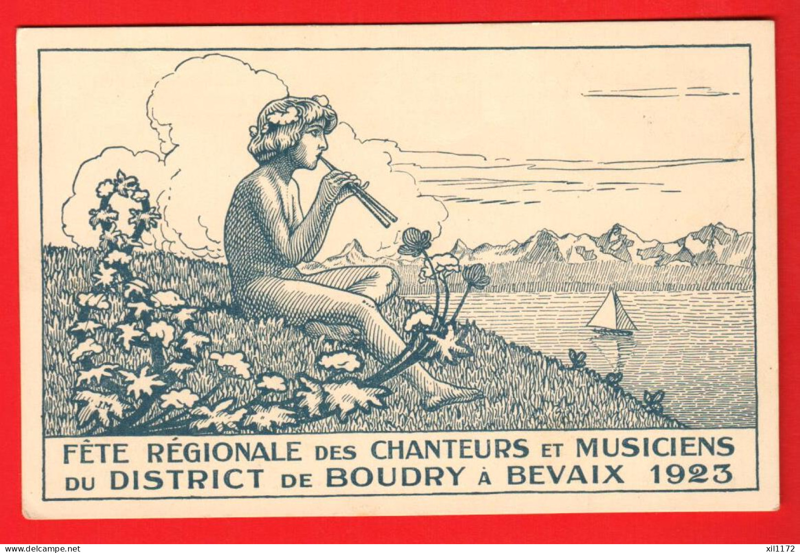 ZWW-18  Litho Fête Régionale Des Chanteurs Et Musiciens Du District De Boudry à Bevaix En 1923.Circ. Sous Enveloppe - Bevaix
