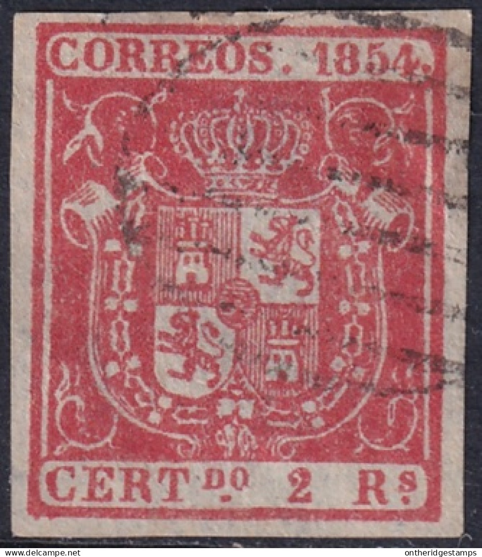 Spain 1854 Sc 28 España Ed 25 Used Black Grid (parrilla) Cancel Thin In Centre - Usados