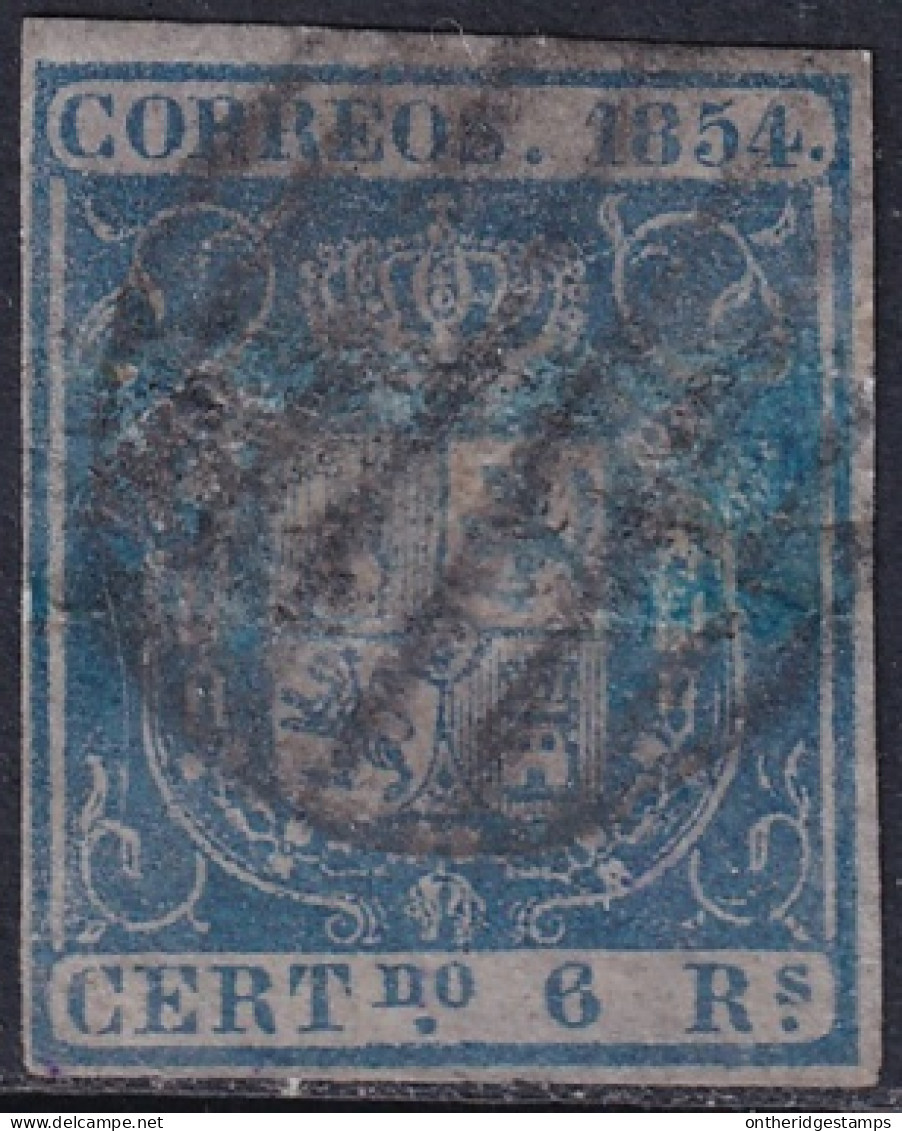 Spain 1854 Sc 30 España Ed 27 Used Faulty Repaired Small Tears/thins Black Grid Cancel - Usados