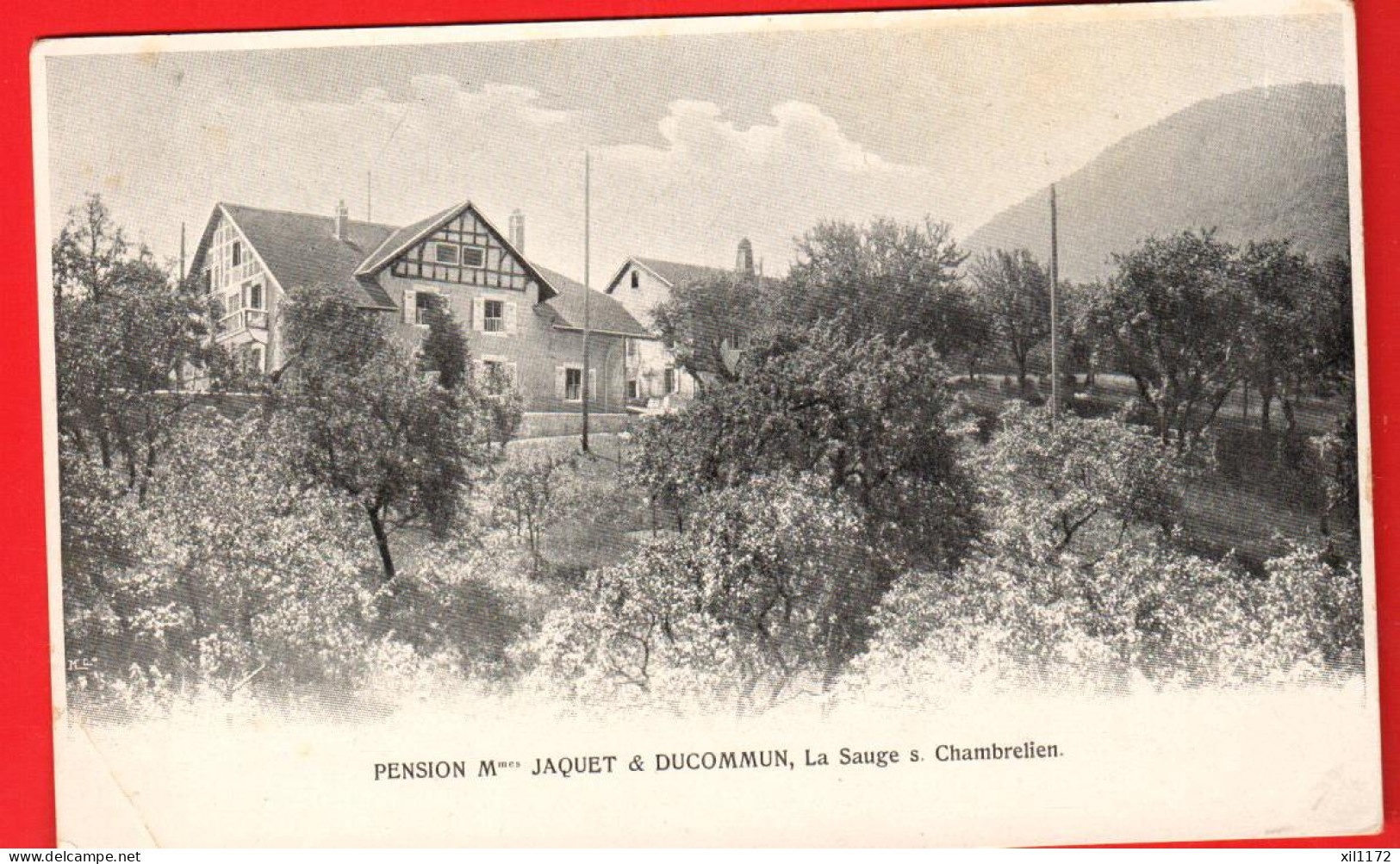 ZWW-22  La Sauge Sur Chambrelien Pension Jaquet Et Ducommun.Verger Fleuri. Timbre Mais Non Circulé. Petit Pli Angle - Autres & Non Classés