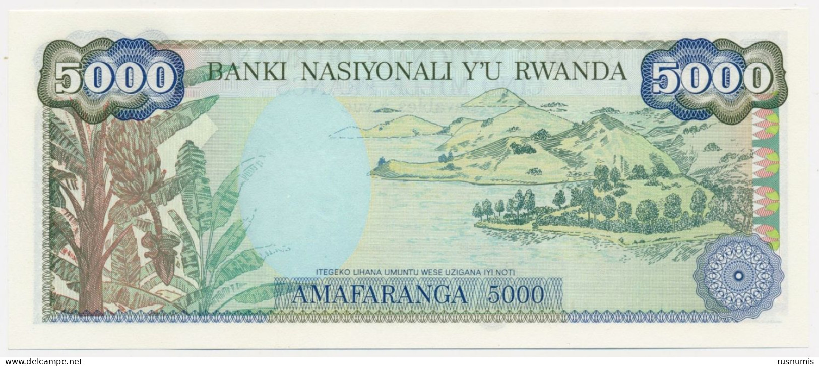 RWANDA 5000 FRANCS P-22 African Woman, Fieldwork - Kiwu Lake 1988 UNC - Rwanda