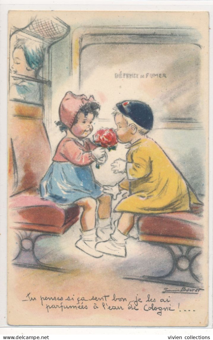 Carte Illustrateur Germaine Bouret Tu Penses Si ça Sent Bon, Je Les Ai Parfumées à L'eau De Cologne - Dans Le Train - Bouret, Germaine