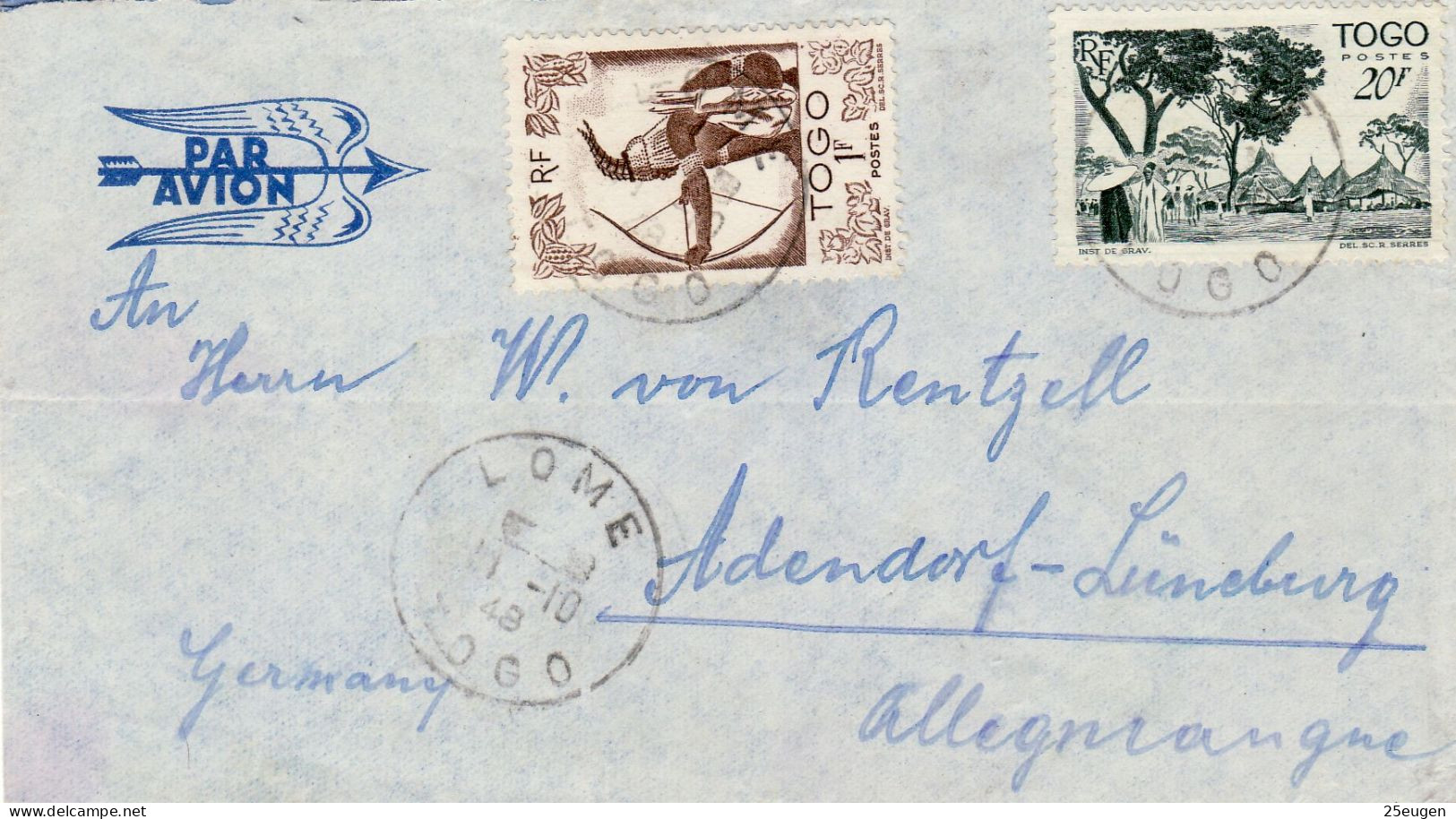 TOGO 1948  AIRMAIL  LETTER SENT FROM LOME TO ADENDORF - Cartas & Documentos