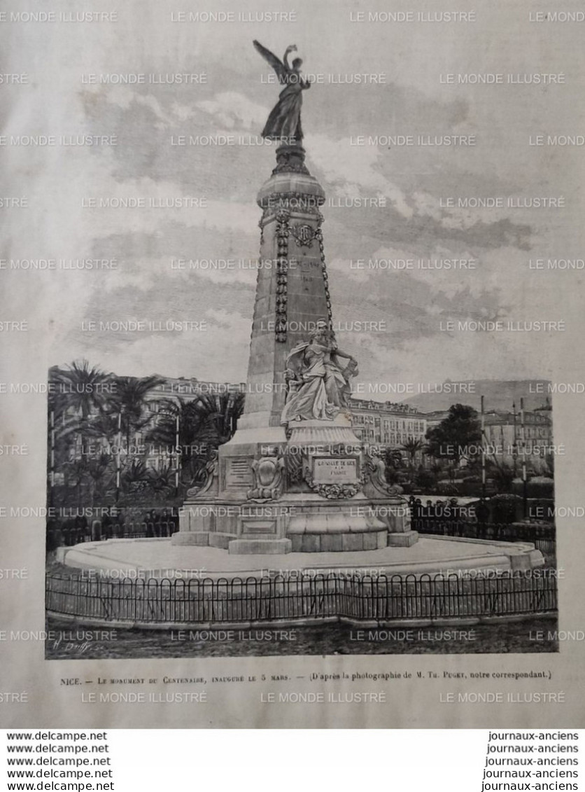 1896 NICE - LE MONUMENT DU CENTENAIRE - 1850 - 1899