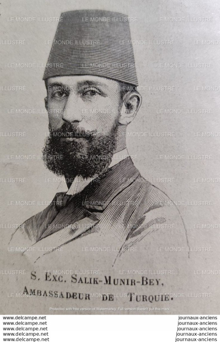 1896 TURQUIE - SON EXCELLENCE SALIK MUNIR BEY - AMBASSADEUR DE TURQUIE - 1850 - 1899