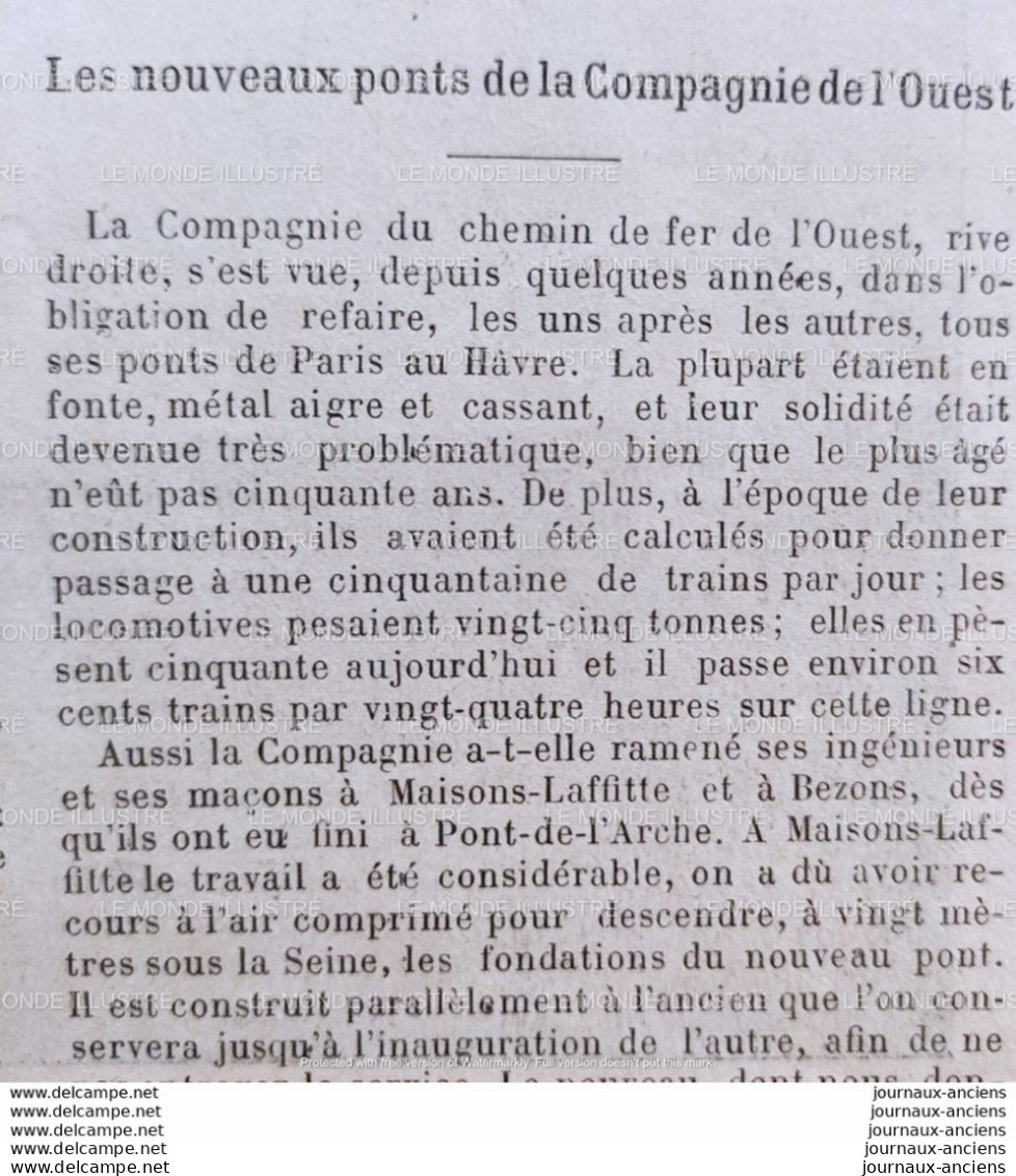 1896 LES NOUVEAUX PONTS DE LA COMPAGNIES DE L'OUEST - PONT DE BEZONS - PONTS DE MAISONS LAFFITTE - 1850 - 1899