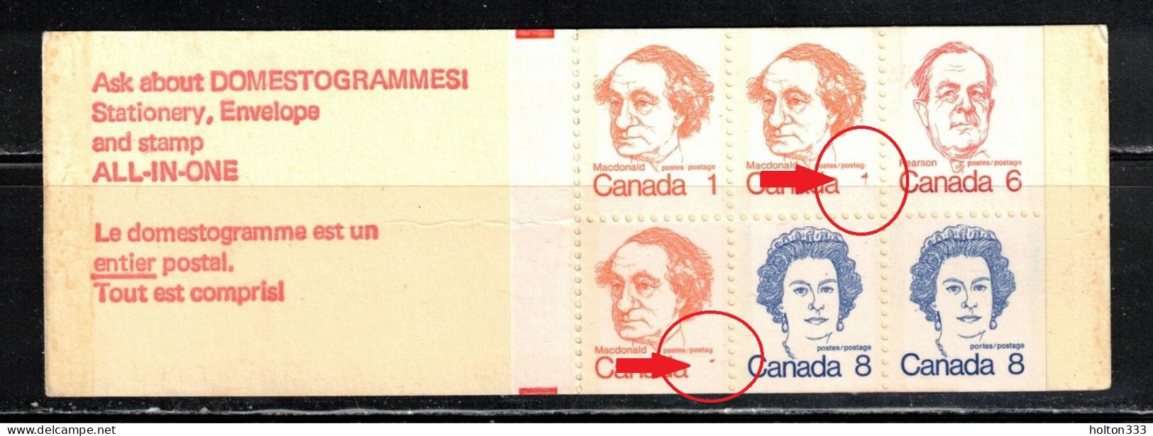 CANADA BOOKLET Unitrade # Bk74f - Unused MAJOR ERROR Missing 1 - Stained Cover - Cuadernillos Completos