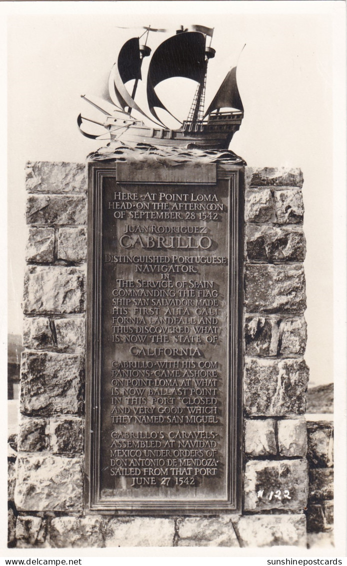 California San Diego Point Loma Cabrillo Plaque Real Photo - San Diego