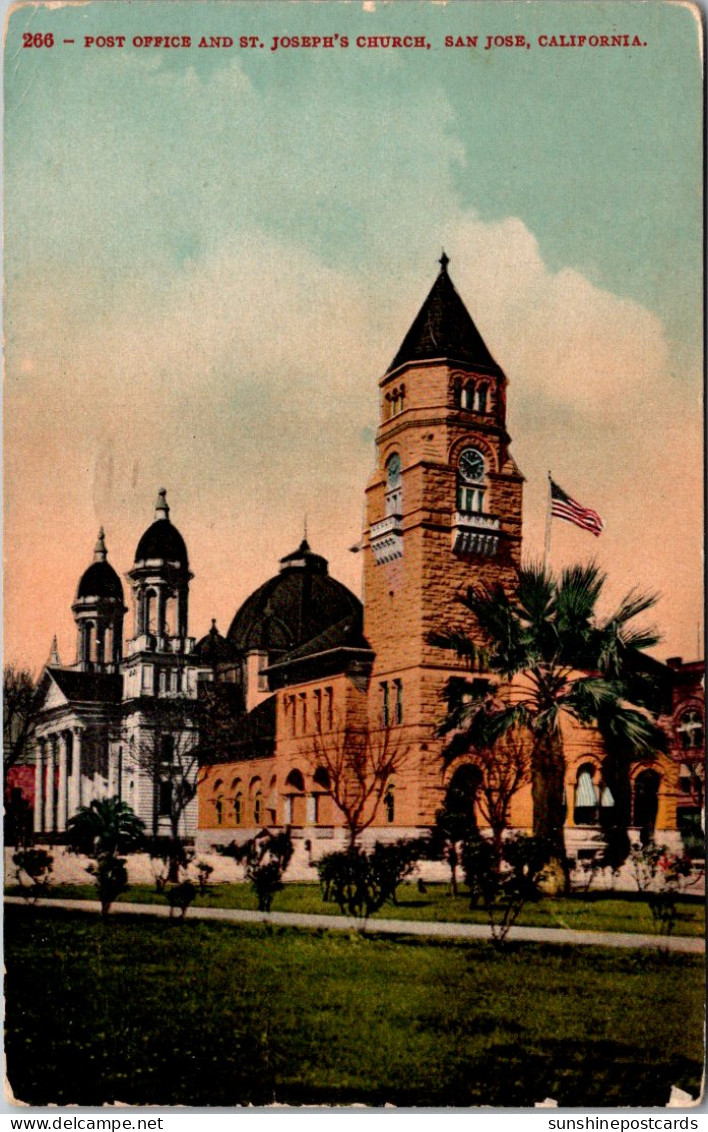 California San Jose Post Office And St Joseph's Church 1925 - San Jose