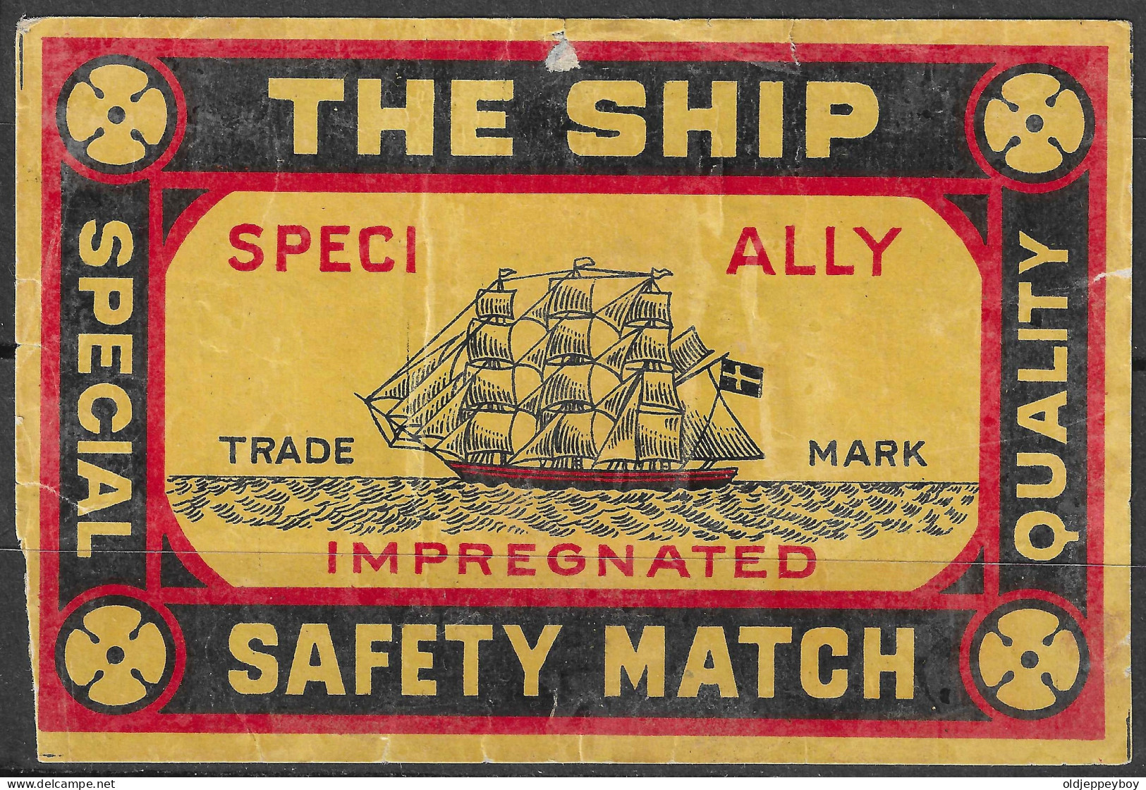 VINTAGE SWEDISH  MATCHBOX LABEL "THE SHIP" IMPREGNATED  LARGE 8 X 12 CM  - Zündholzschachteletiketten