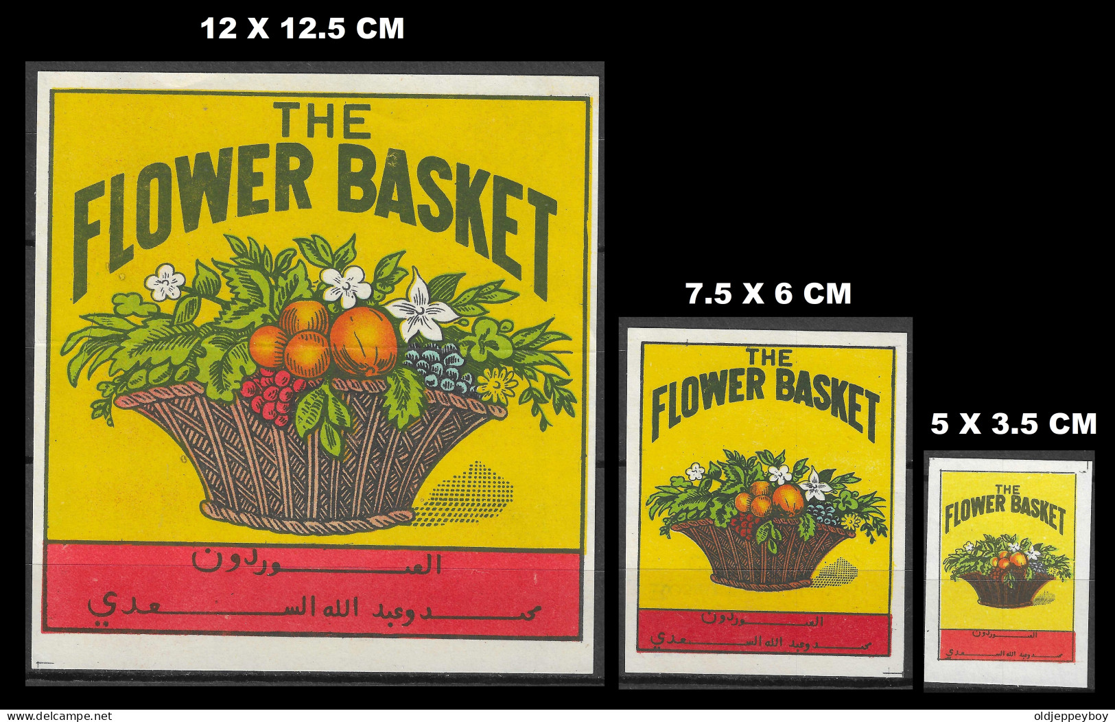 VINTAGE SWEDISH  MATCHBOX LABEL "THE FLOWER BASKET" SET OF 3 DIF SIZES SEE SCAN EXTRA LARGE - Matchbox Labels