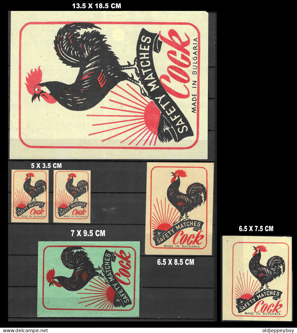  MADE IN BULGARIA MATCHBOX LABEL "COCK "  FULL SET OF 6 DIF SIZES SEE SCAN FOR SIZES EXTRA  LARGE RARE - Matchbox Labels