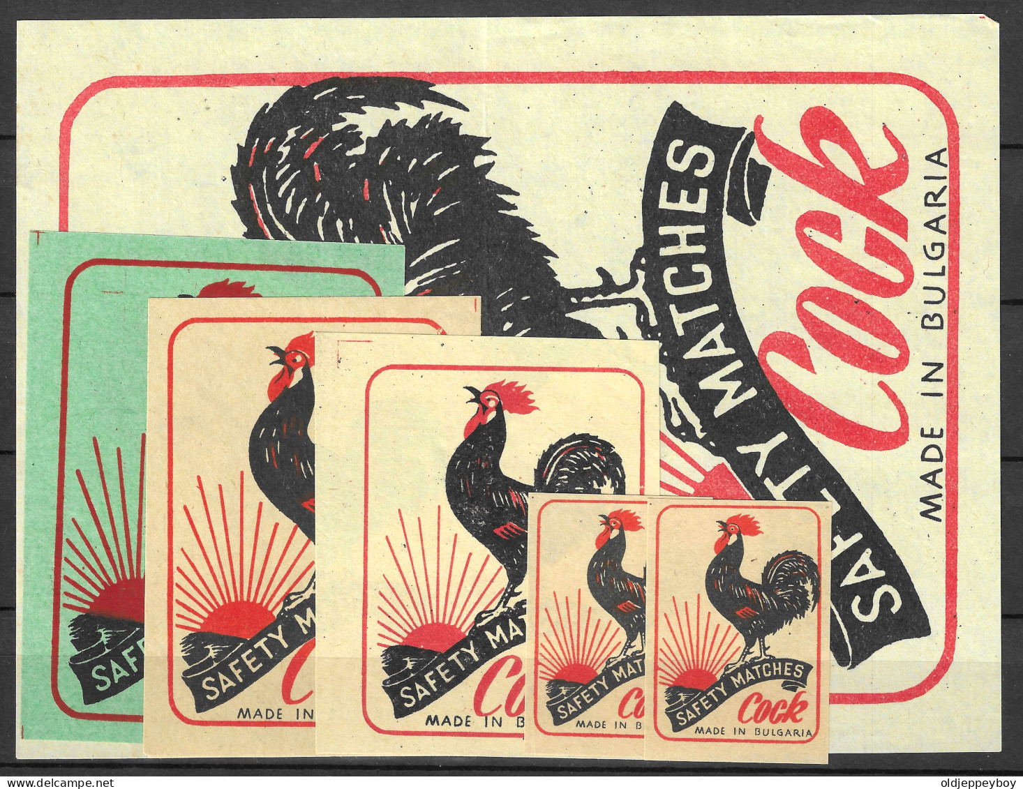  MADE IN BULGARIA MATCHBOX LABEL "COCK "  FULL SET OF 6 DIF SIZES SEE SCAN FOR SIZES EXTRA  LARGE RARE - Luciferdozen - Etiketten