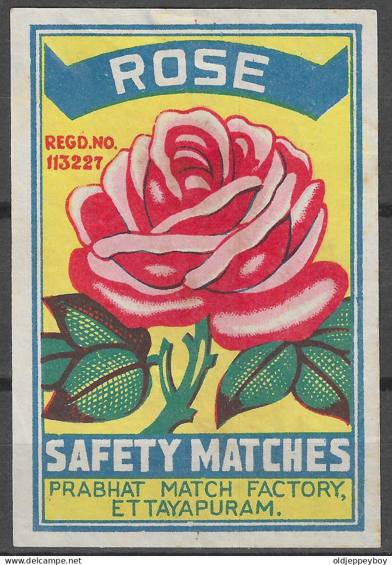 PRABHAT MATCH COMPANY ETTAYAPURAM INDIA   MATCHBOX LABEL "ROSE"  LARGE SIZE 6 X 9 CM - Boites D'allumettes - Etiquettes