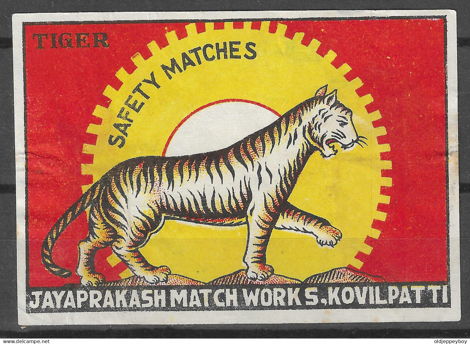 Phillumeny MATCHBOX LABEL "TIGER" JAYAPRAKASH MATCH WORKS S.KOVILPATTI  EXTRA LARGE 6 X 9 CM  - Boites D'allumettes - Etiquettes