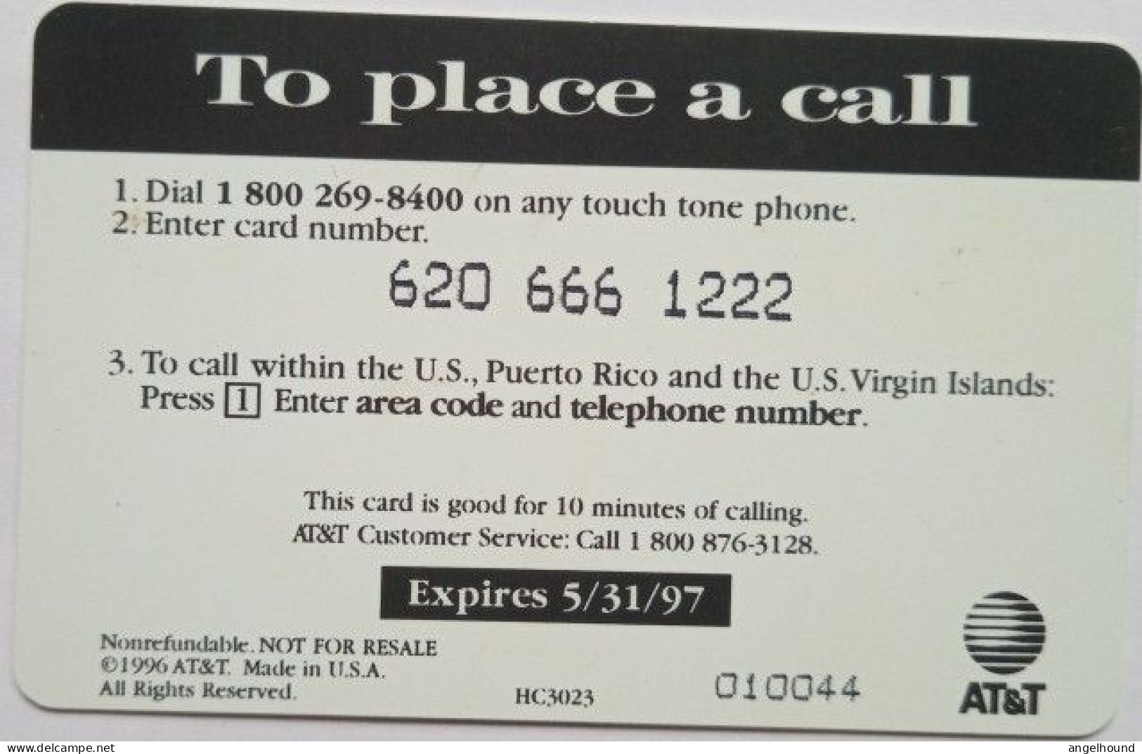 USA AT&T  10 Minutes Long Distance Phonecard - Healthy Choice - AT&T