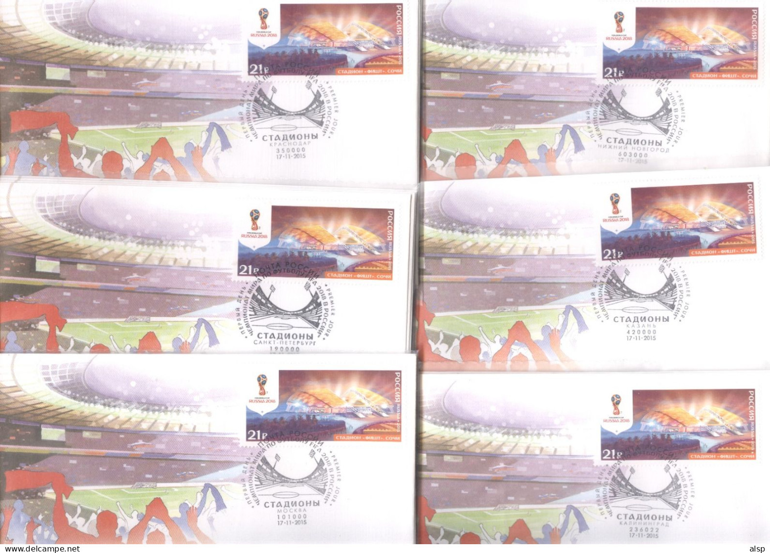 Football - Soccer WC 2018 Russia 12 Sets -48 FDCs - ALL 12 Postmarks (all 12 Cities) - 2018 – Russia