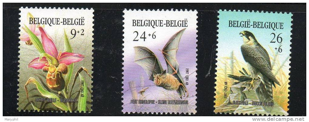 LOT 542  - BELGIQUE N° 2244/2246 ** - CHAUVE SOURIS - FAUCON Et ORCHIDEE - Bats