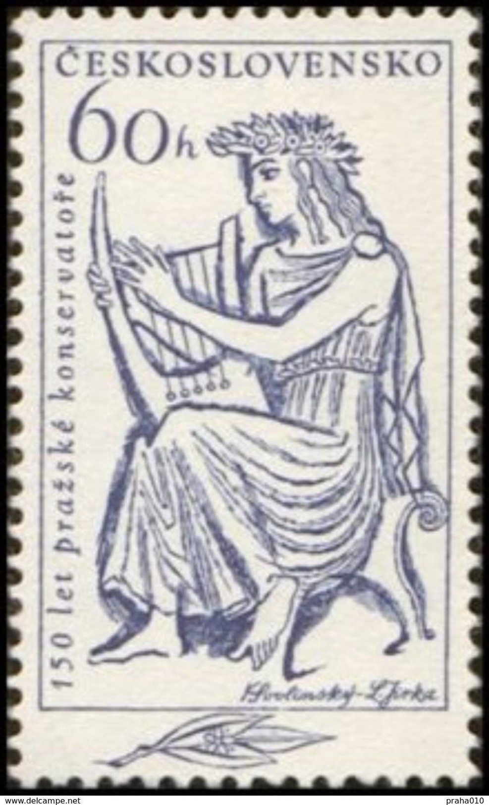 Czechoslovakia / Stamps (1961) 1181: 150th Anniversary Of Prague Conservatory (Apollon Playing Lyre) Paint. K. Svolinsky - Mythology