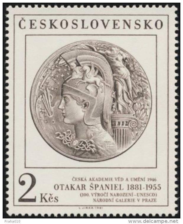 Czechoslovakia / Stamps (1981) 2514: Otakar Spaniel (1881-1955) "Medal Of The Czech Academy Of Sciences" (1946) - Mythologie