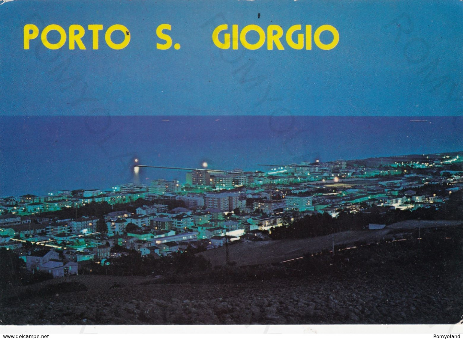 CARTOLINA  PORTO SAN GIORGIO,FERMO,MARCHE-PANORAMA NOTTURNO-STORIA,MEMORIA,CULTURA,RELIGIONE,VIAGGIATA 1988 - Fermo