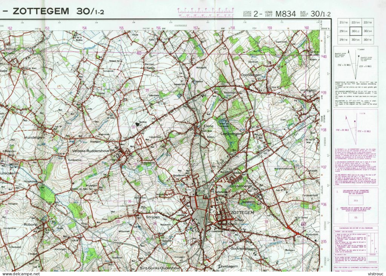 Institut Géographique Militaire Be - "HOREBEKE-ZOTTEGEM" - N° 30/1-2 - Edition: 1977 - Echelle 1/25.000 - Cartes Topographiques