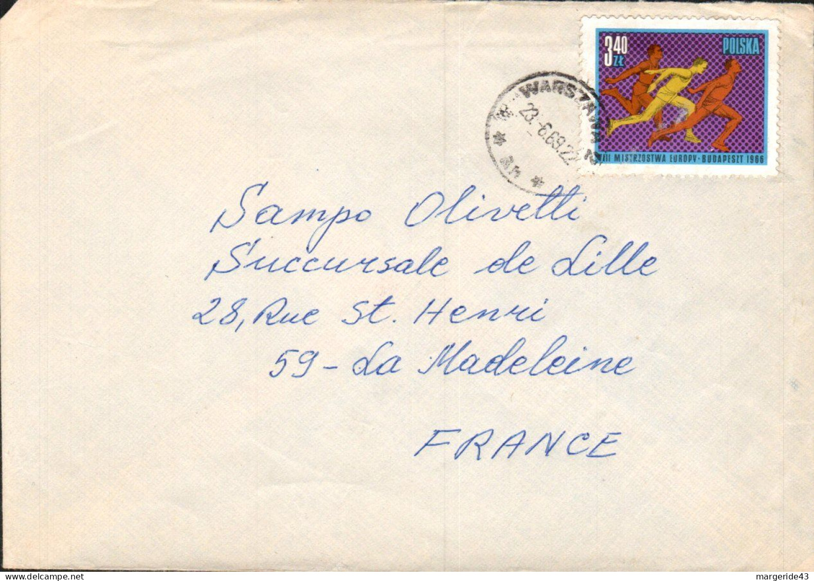 POLOGNE SEUL SUR LETTRE POUR LA FRANCE 1969 - Briefe U. Dokumente