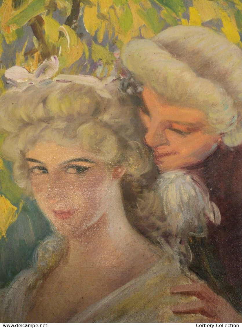 Peinture Sur Toile Couple Scène Galante XIXème Style XVIIIème - Huiles