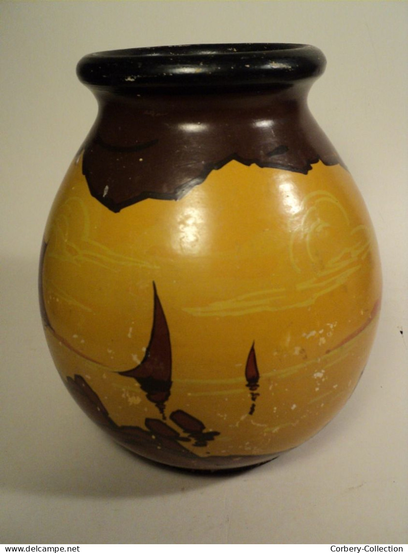Vase Décor Méditerranéen Bateaux Céramique Terre Cuite Louis Giraud Vallauris