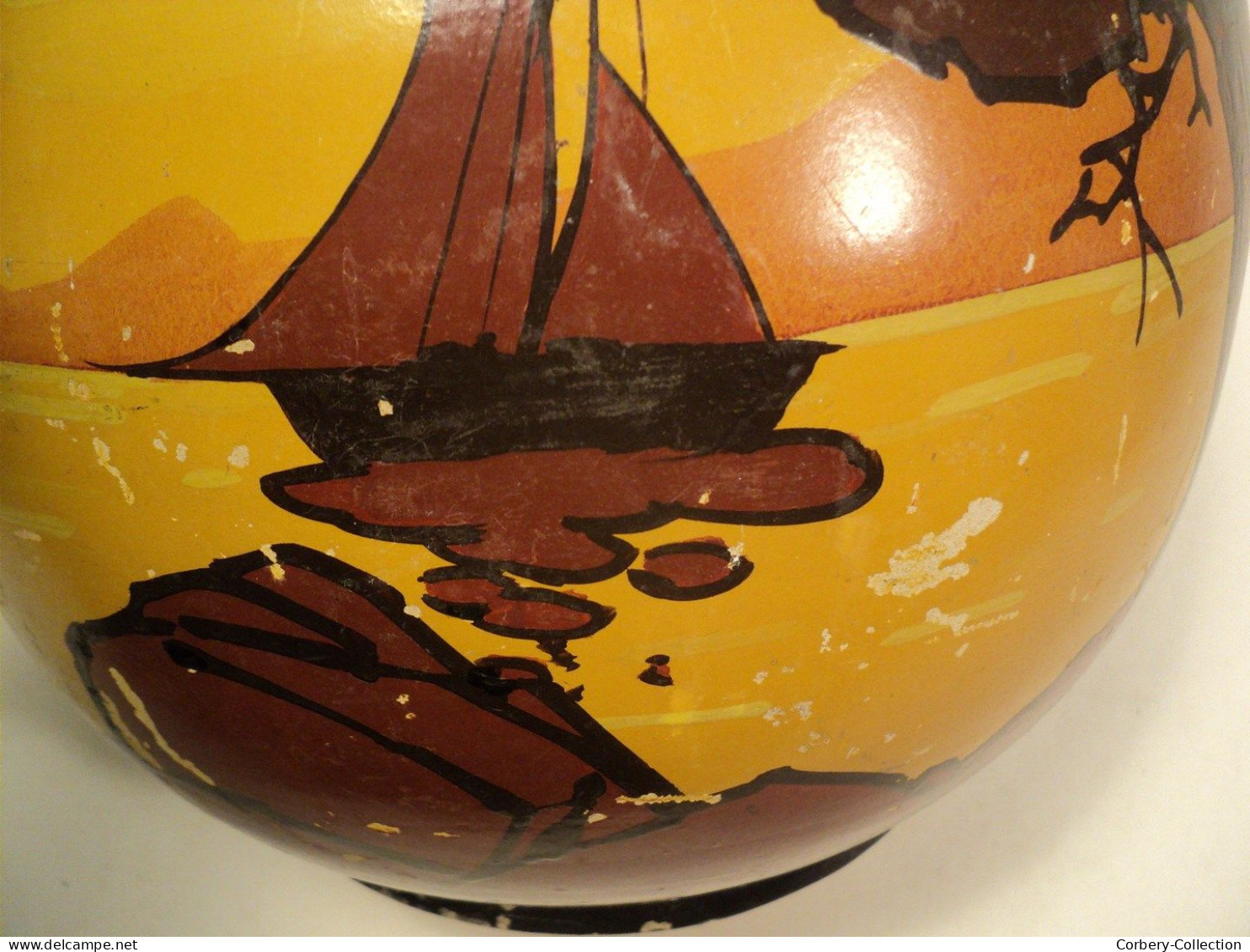 Vase Décor Méditerranéen Bateaux Céramique Terre Cuite Louis Giraud Vallauris