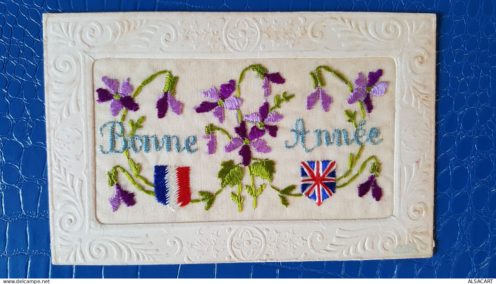 Carte Brodée , Drapeaux France Et Royaume Unis - Embroidered