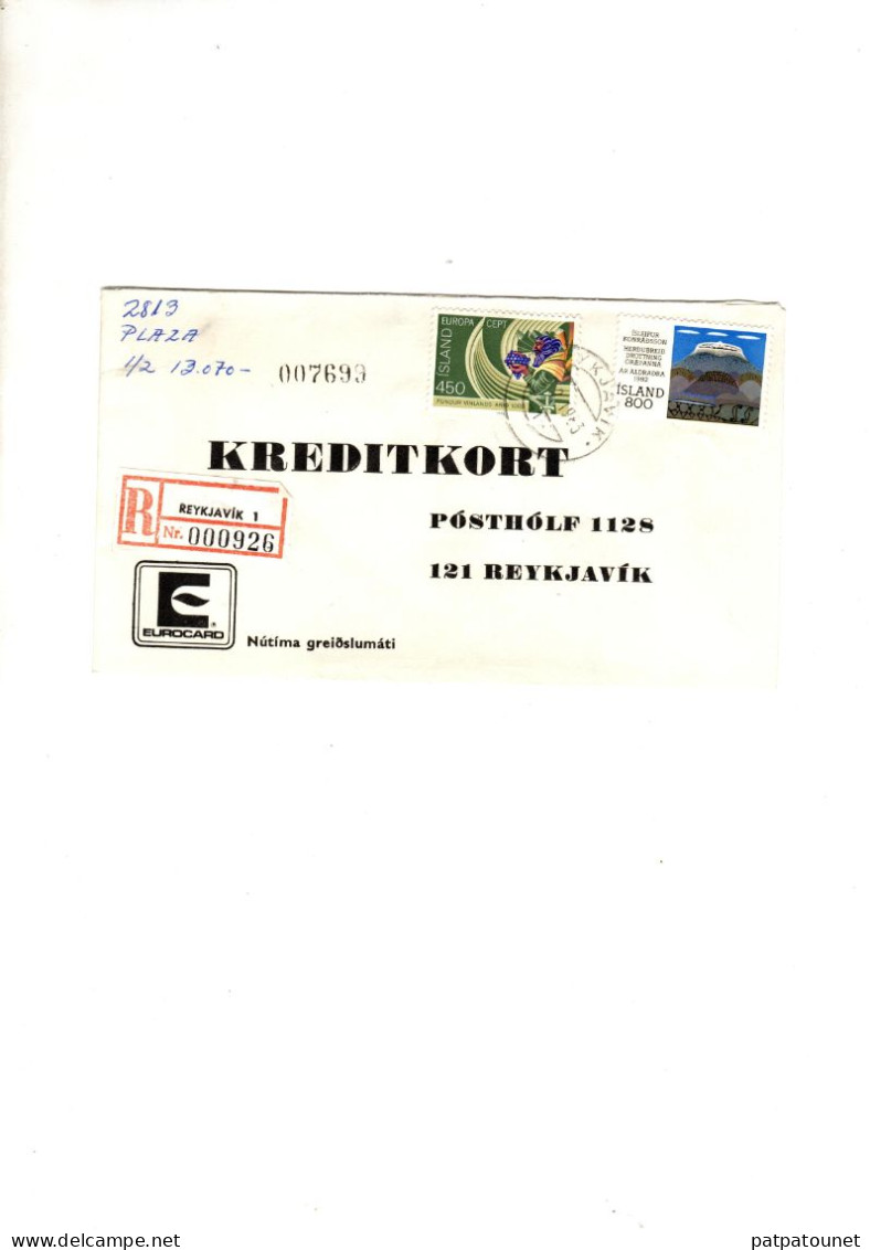Islande Lettre Recommandée 1983 2 Timbres Dont Europa 1982 - Covers & Documents