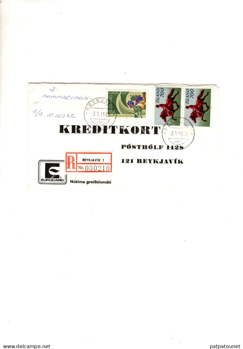 Islande Lettre Recommandée 1983 3 Timbres Dont Europa 1982 - Lettres & Documents