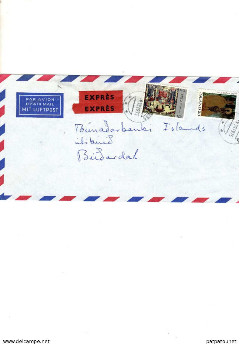 Islande Lettre Expresse 1975 2 Timbres Dont Europa - Covers & Documents