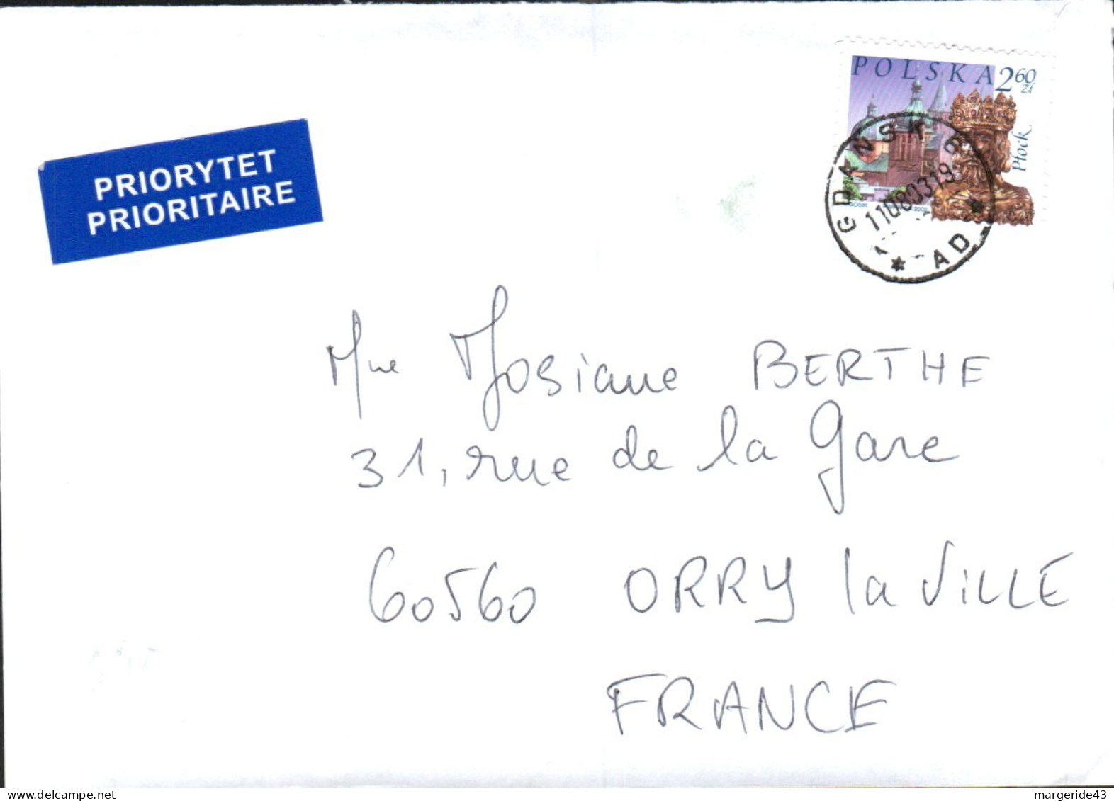 POLOGNE SEUL SUR LETTRE POUR LA FRANCE 2003 - Lettres & Documents