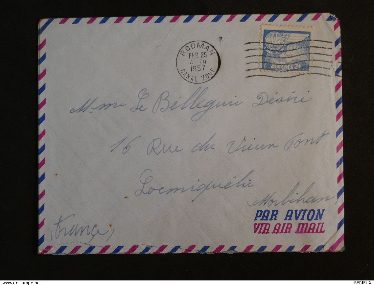 DB3 CANAL ZONE   BELLE LETTRE 1957 RODMAN   A  LOCQUMELIE FRANCE +  AFF. INTERESSANT+   +++ - Canal Zone