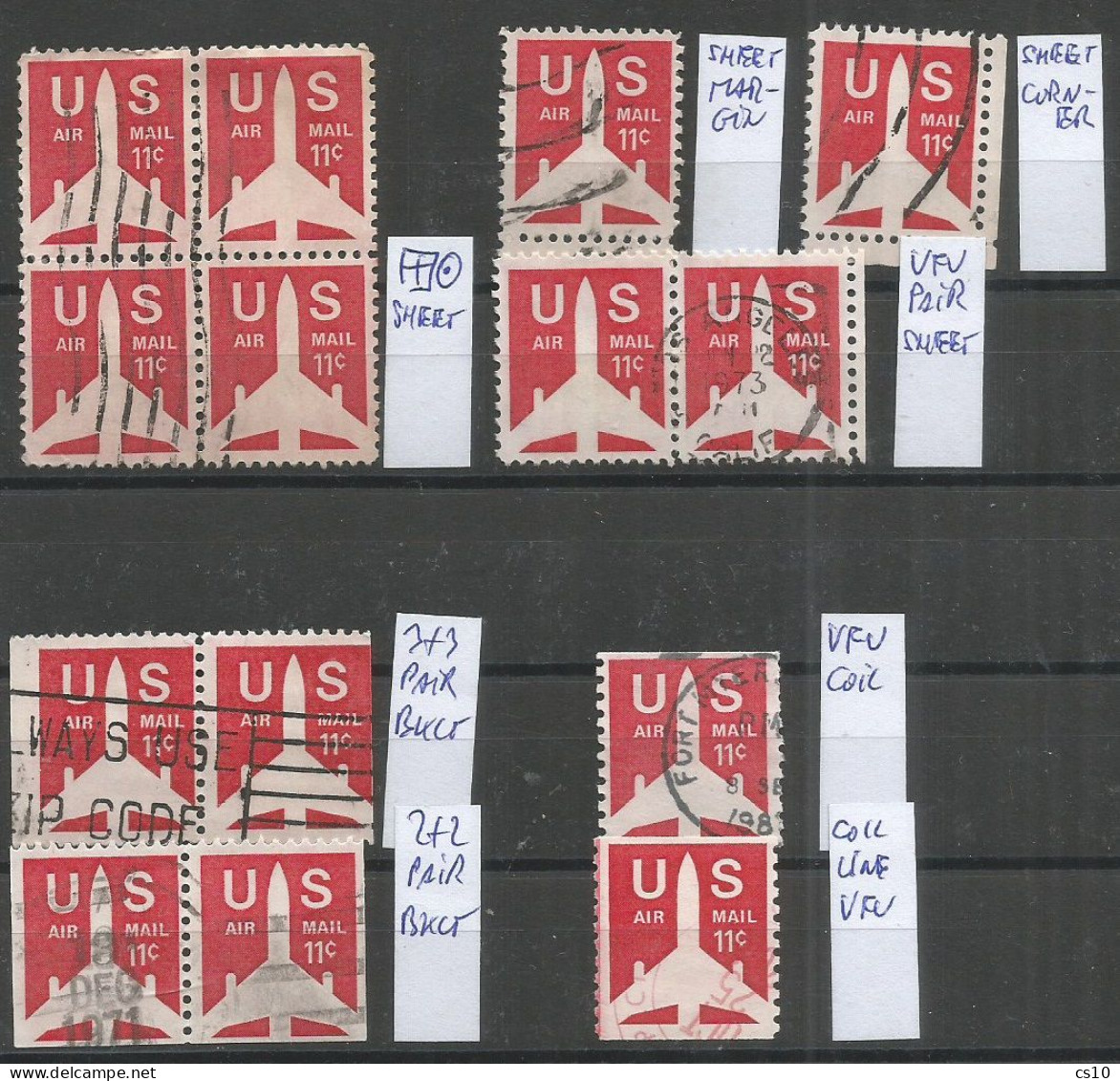 USA Airmail 1971/73 Silhouette Jet Airliner SC#C78+82 Quasi Cpl Issue BL4 Sheet Coil+Line Booklet Pairs & Singles - 3a. 1961-… Afgestempeld