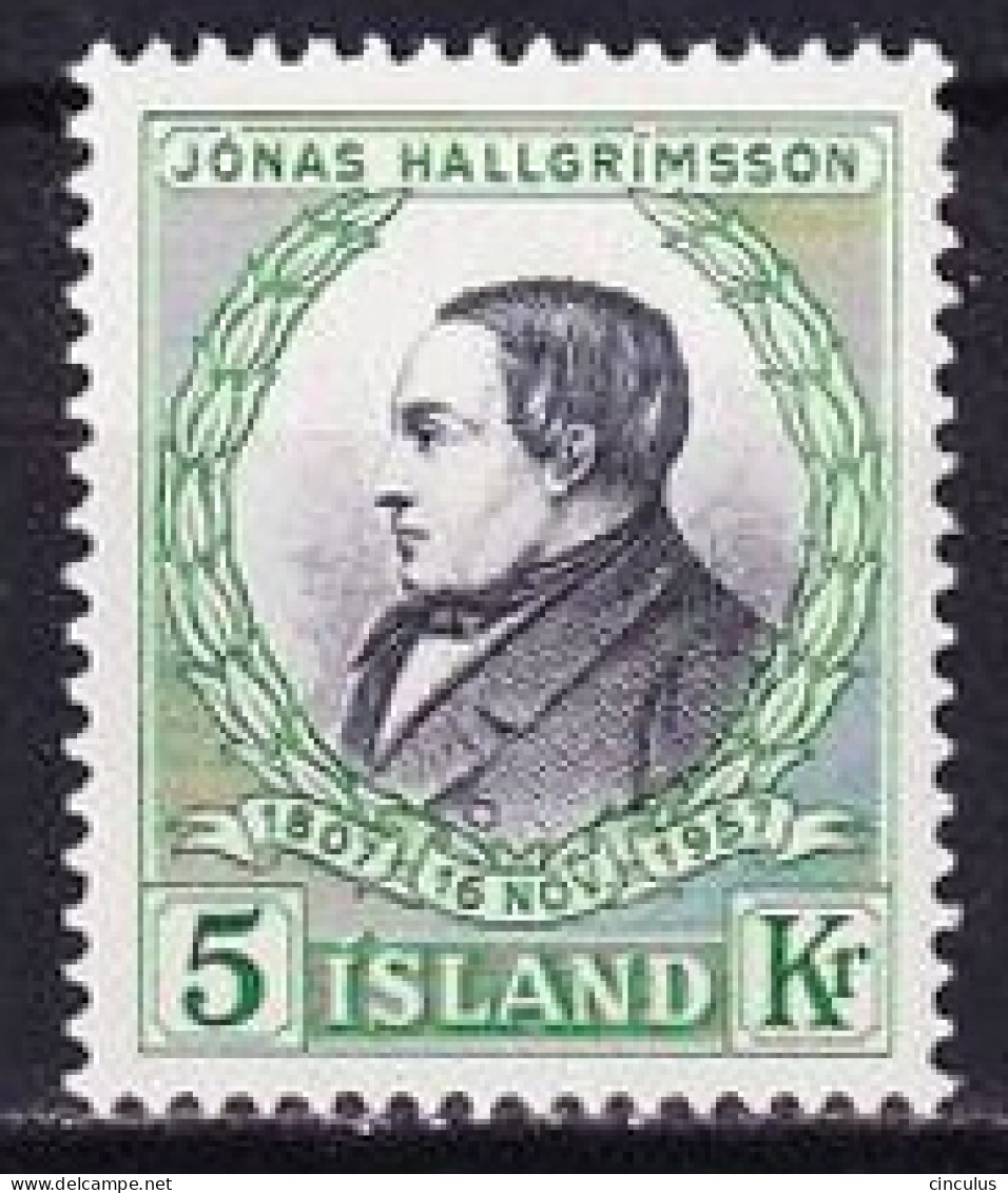 1957. Iceland. Jonas Hallgrimsson. MNH. Mi. Nr. 322 - Nuevos