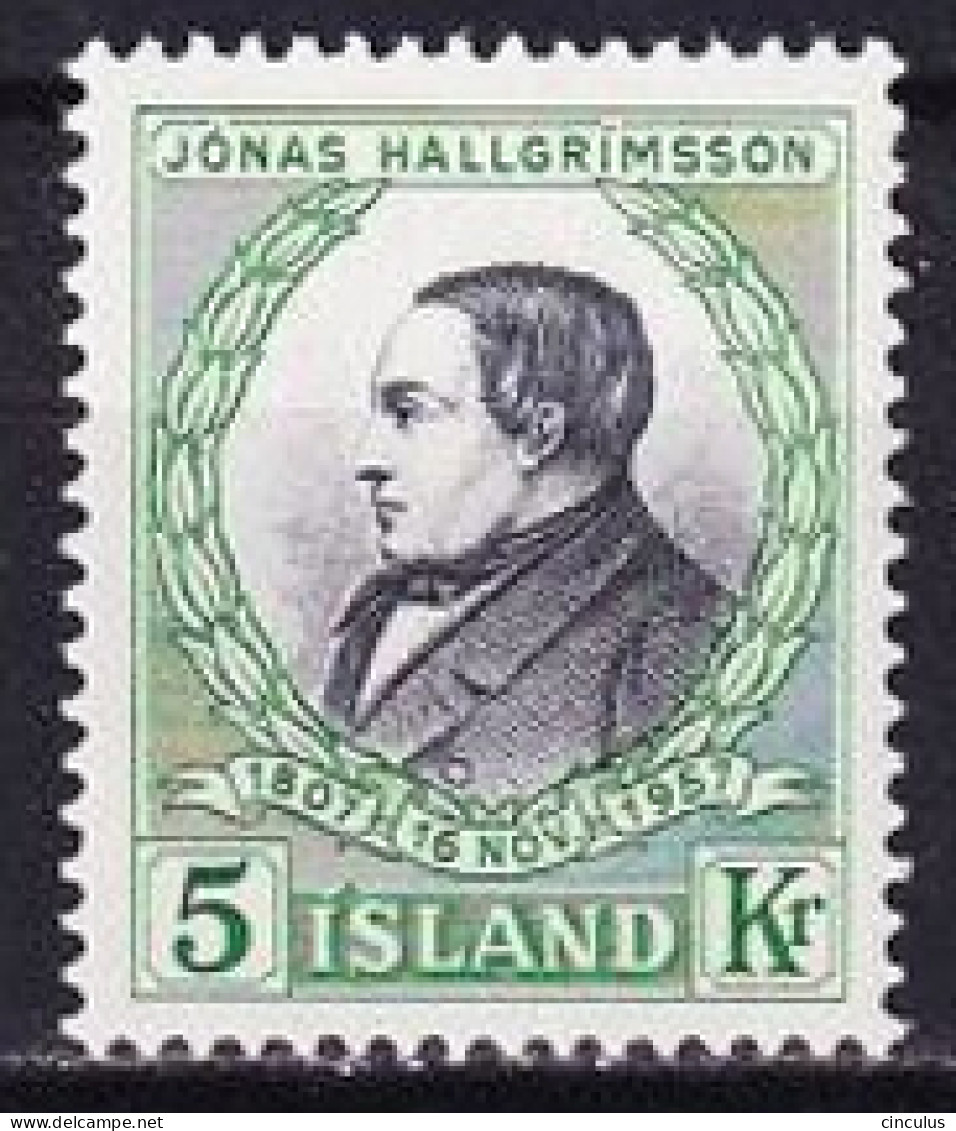 1957. Iceland. Jonas Hallgrimsson. MNH. Mi. Nr. 322 - Unused Stamps