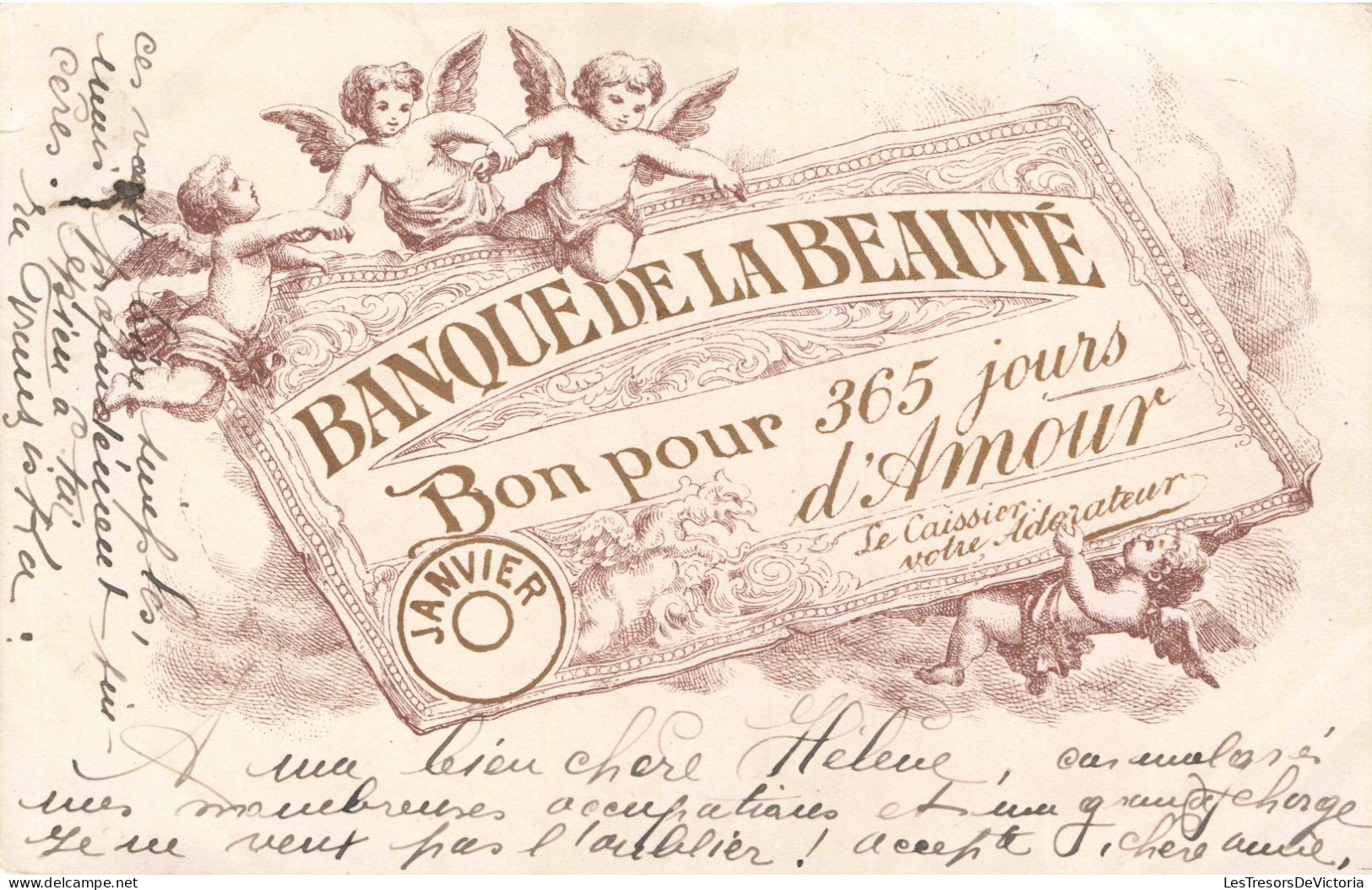 ANGES - Petits Anges Tenant Un Billet De La Banque De La Beauté - Carte Postale Ancienne - Engel