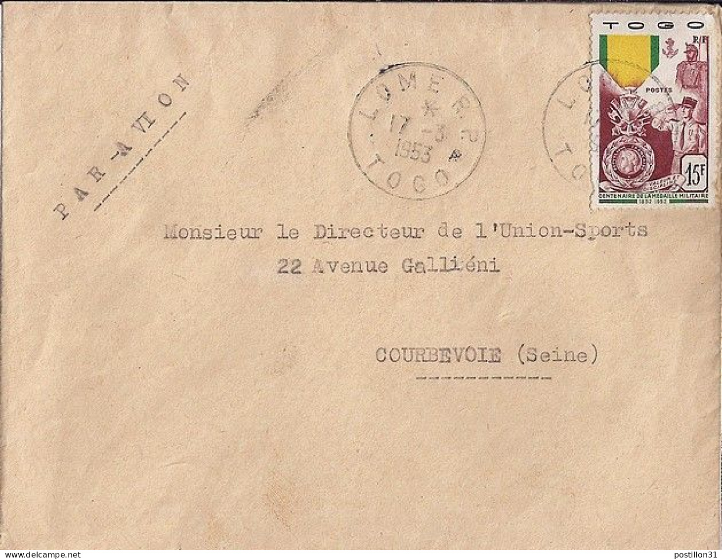 TOGO N° 255 S/L. DE LOME / 17.3.53 POUR LA FRANCE - Briefe U. Dokumente