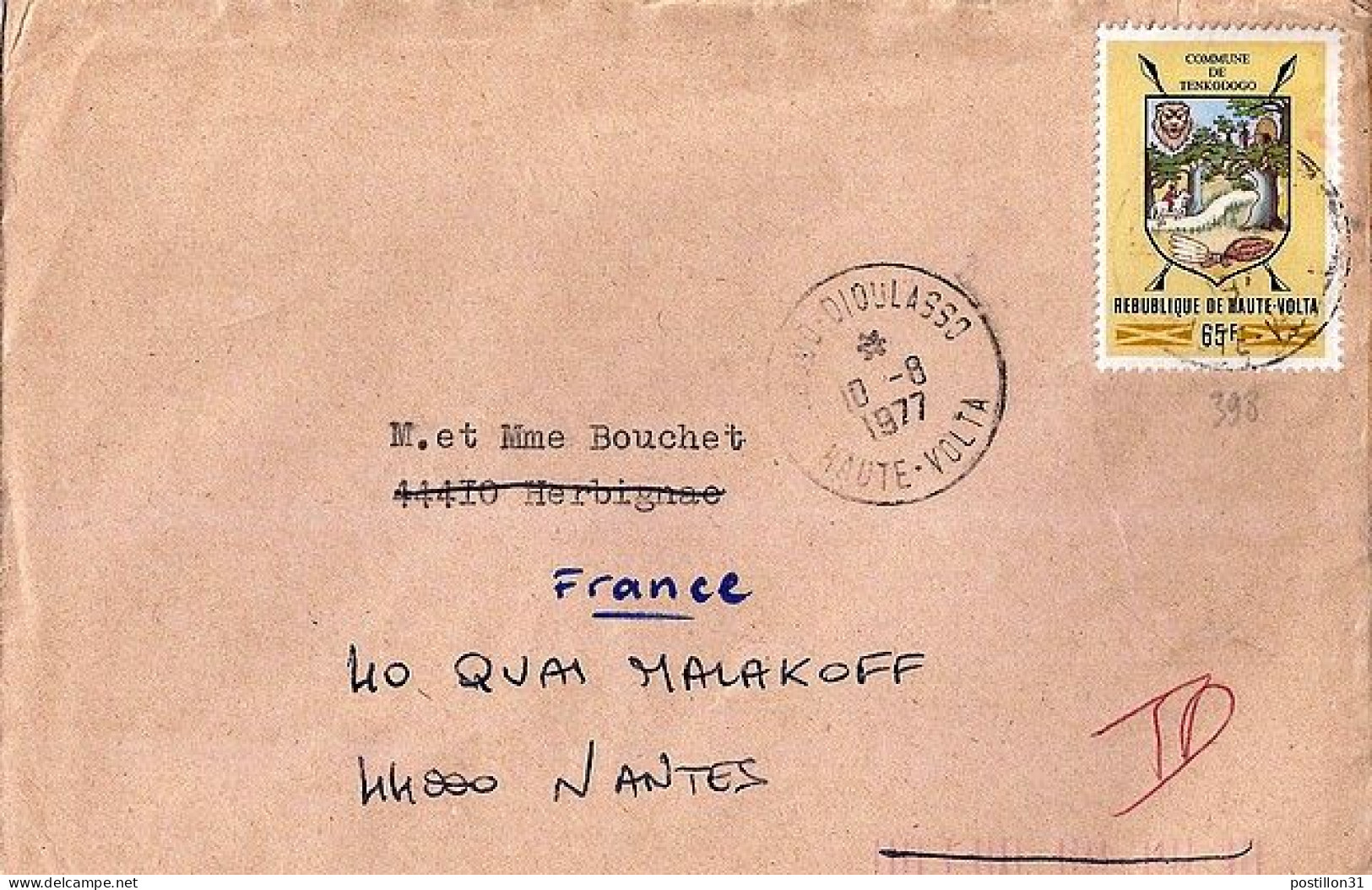 Hte VOLTA N° 398 S/L. DE BOBO DIOULASSO/10.8.77 POUR LA FRANCE - Covers & Documents