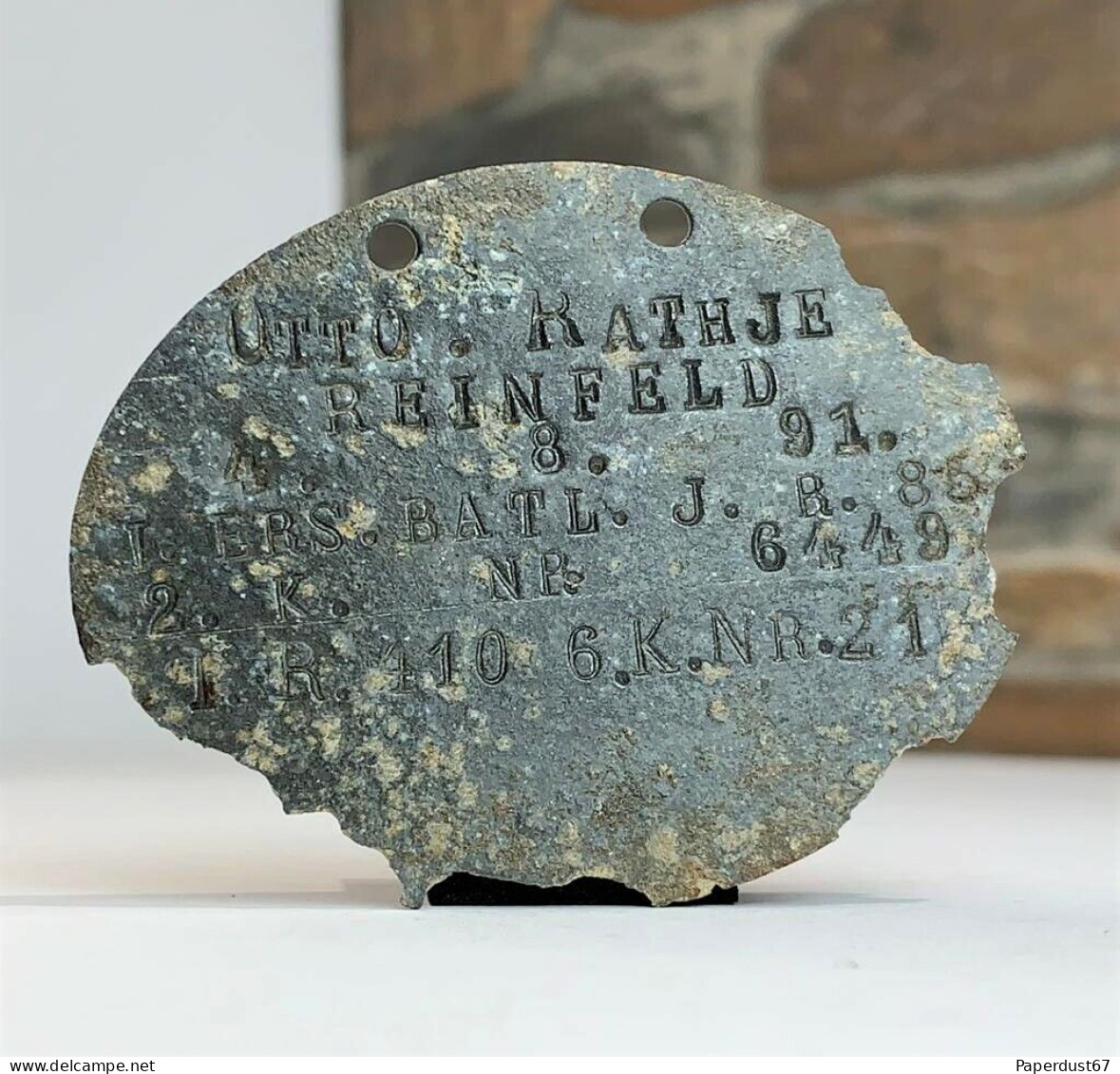 Plaque D'identité Allemande WW1 Dog Tag German Soldiers Replacement Battalion Infantry Erkennungsmarke #5 - 1914-18