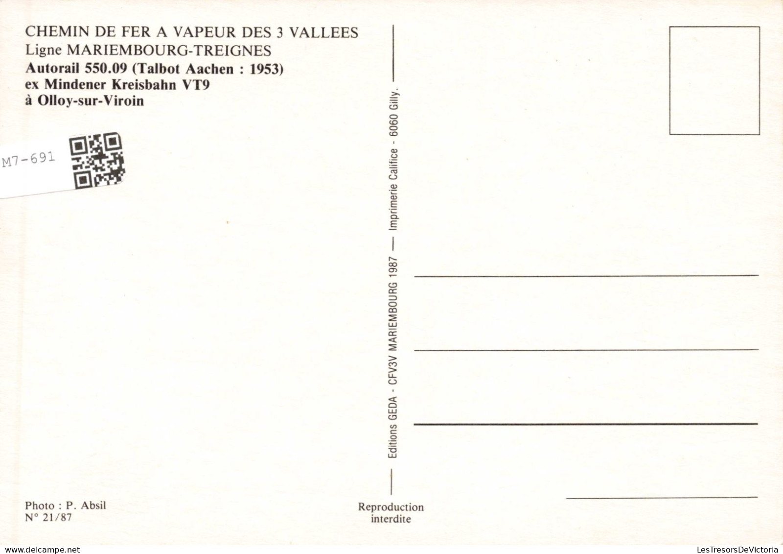 TRANSPORT - Chemin De Fer à Vapeur Des 3 Vallées Ligne Mariembourg Treignes - Carte Postale - Eisenbahnen