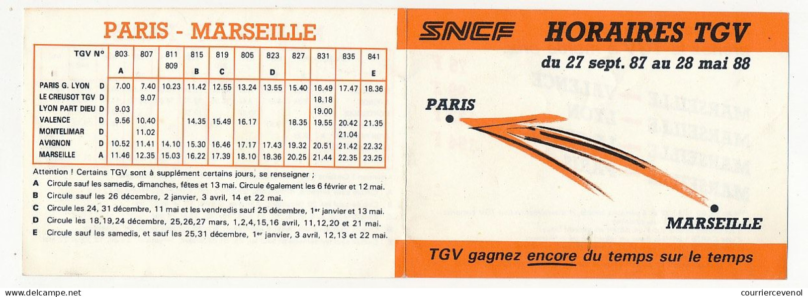 Petit Dépliant - HORAIRES TGV Sept 87 à Mai 88 - Format Plié 7 Cm X 10 Cm - Ferrocarril