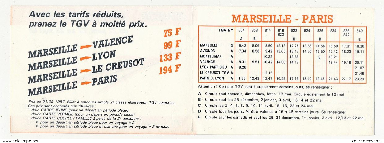 Petit Dépliant - HORAIRES TGV Sept 87 à Mai 88 - Format Plié 7 Cm X 10 Cm - Chemin De Fer