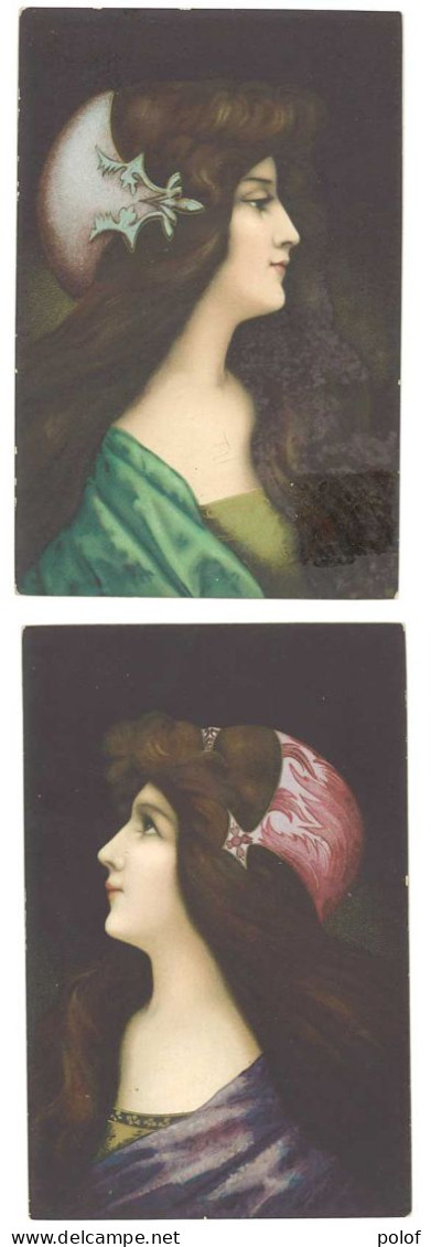 ASTI  - Lot De 2 CPA - Portraits De Femmes - Carton Rigide   (10) - Asti