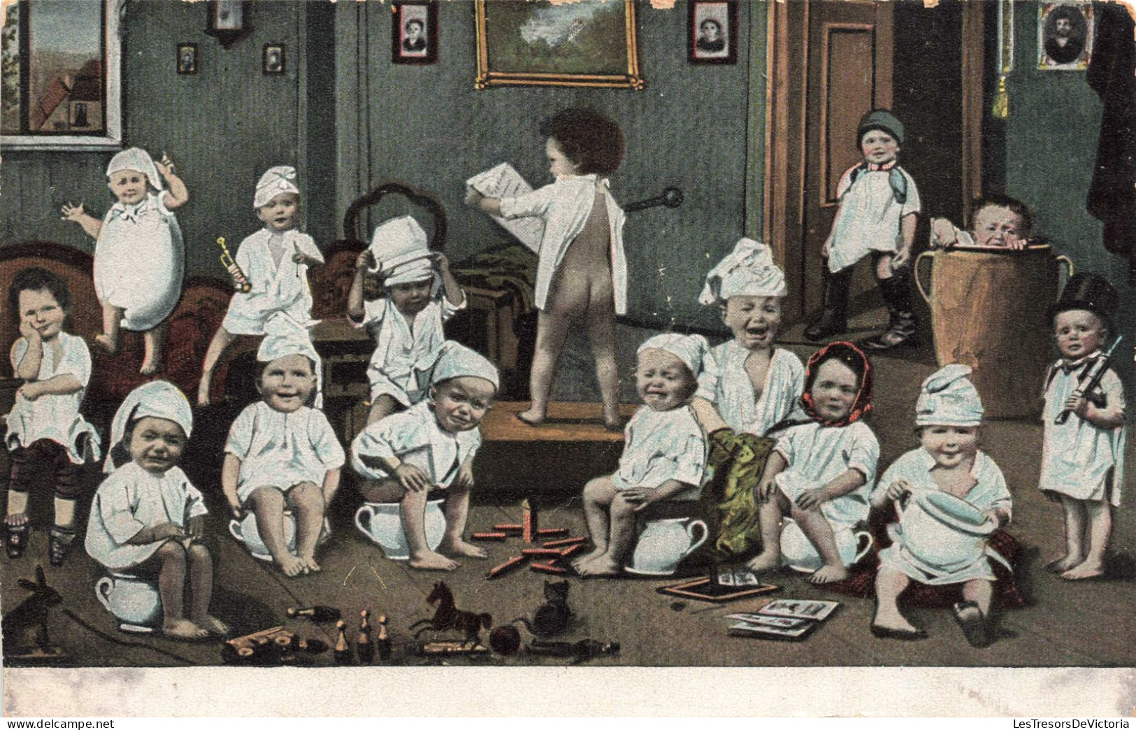 FANTAISIES - Bébés Sur Des Pots De Chambres - Colorisé - Carte Postale Ancienne - Bébés